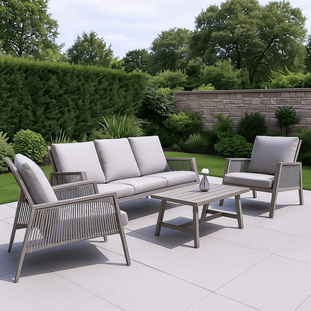 Sicily Beige Aluminium 5 Seater Sofa Set With Beige Cushions